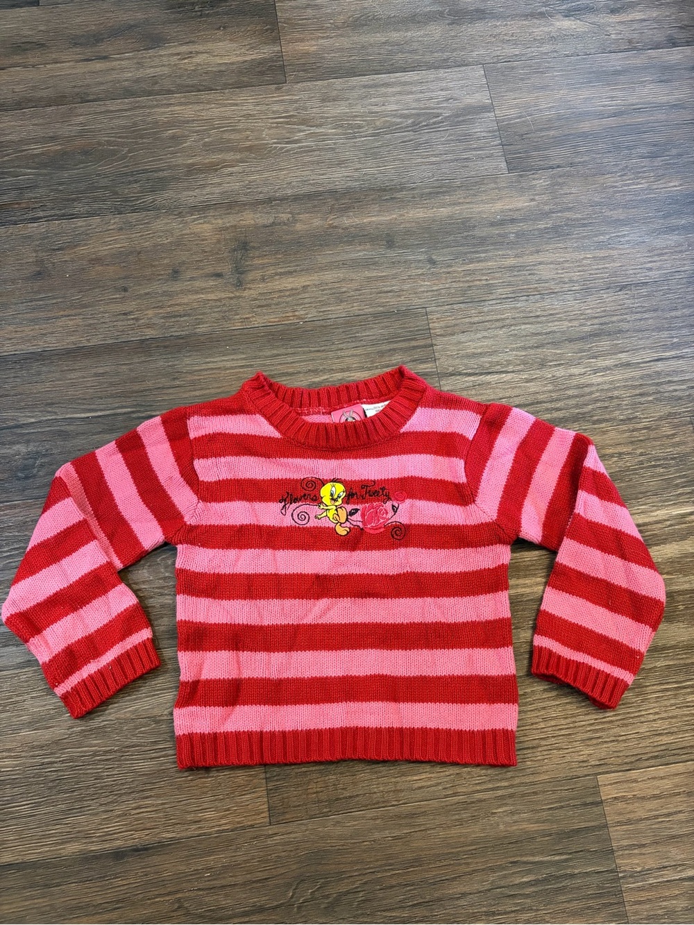 Y2K Vintage Looney Tunes Tweety Bird Embroidered Striped Sweater Size 4/5
